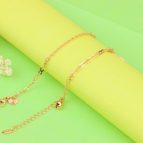 "Rose Gold Plated Dual Chain Anklet with Leaf and Fan Charms, XPAL1194 - Picture 9 of 12